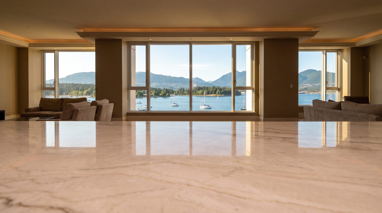 mirror-polished marble floor in a Vancouver penthouse